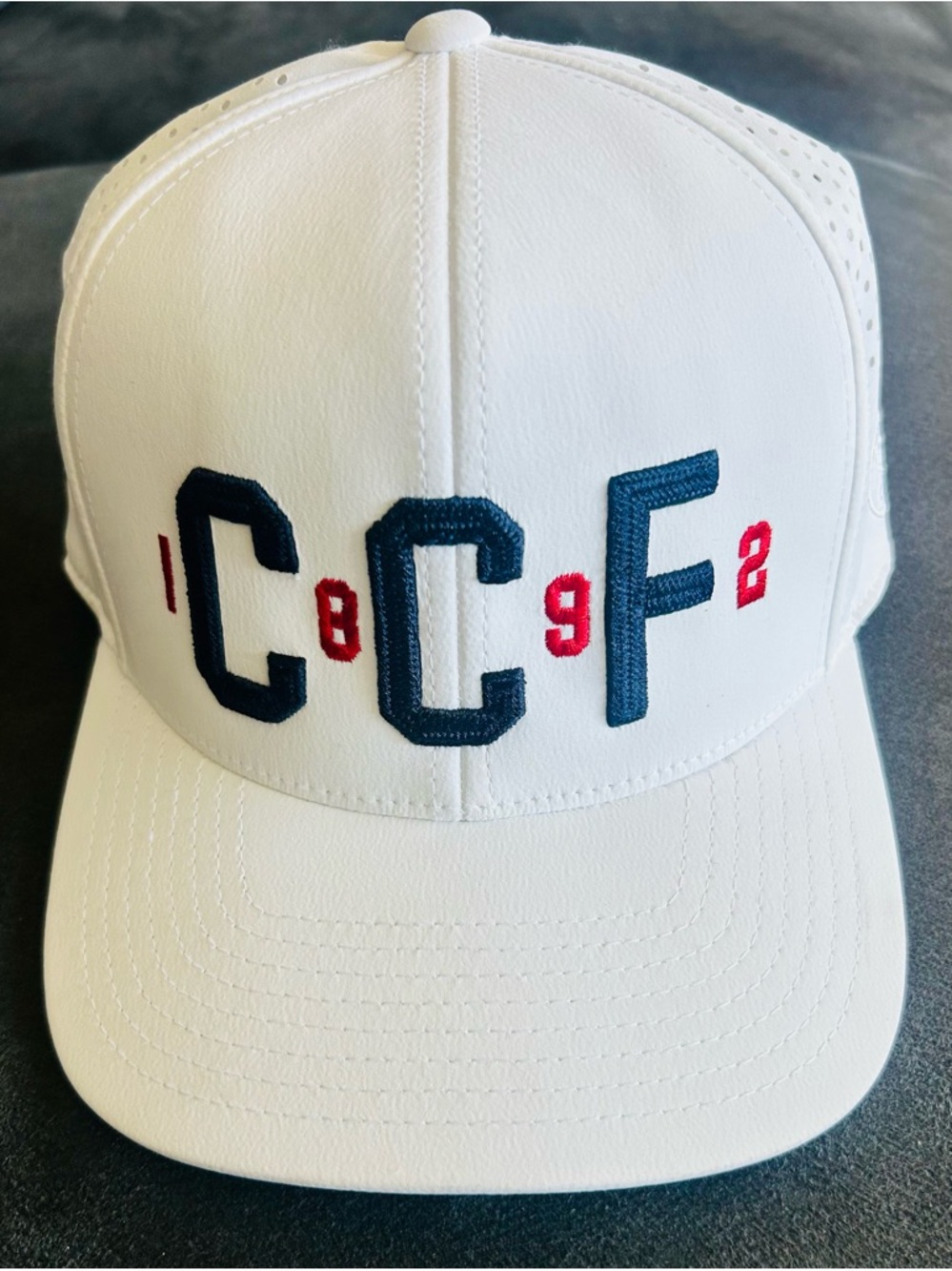 G/FORE White Adult Hat with Navy & Red Embroidery